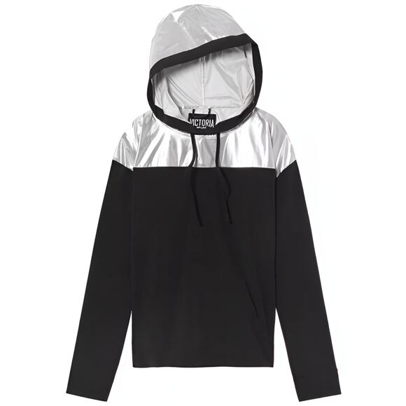 Victoria's Secret Tops - Victoria's Secret Sport Hoodie Lightweight Windbreaker Metallic / Black Sz M
